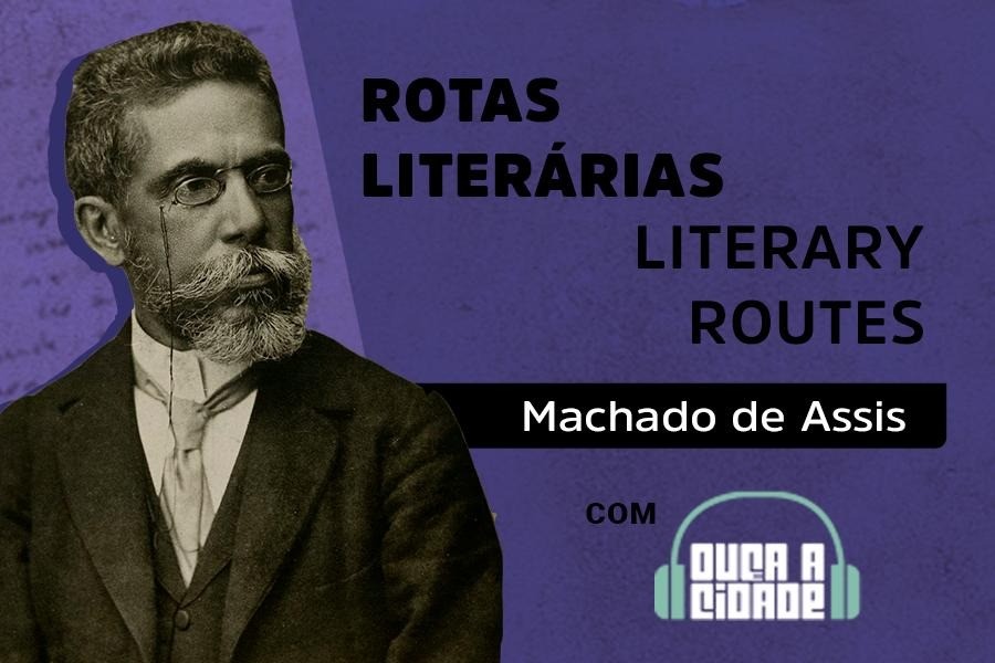 Retrato de Machado de Assis com o título Rotas Literárias